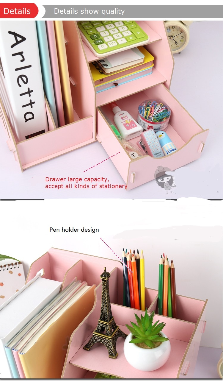 pink desk accessories stationery organizer file tray magazine makeup pencil holder office school organize