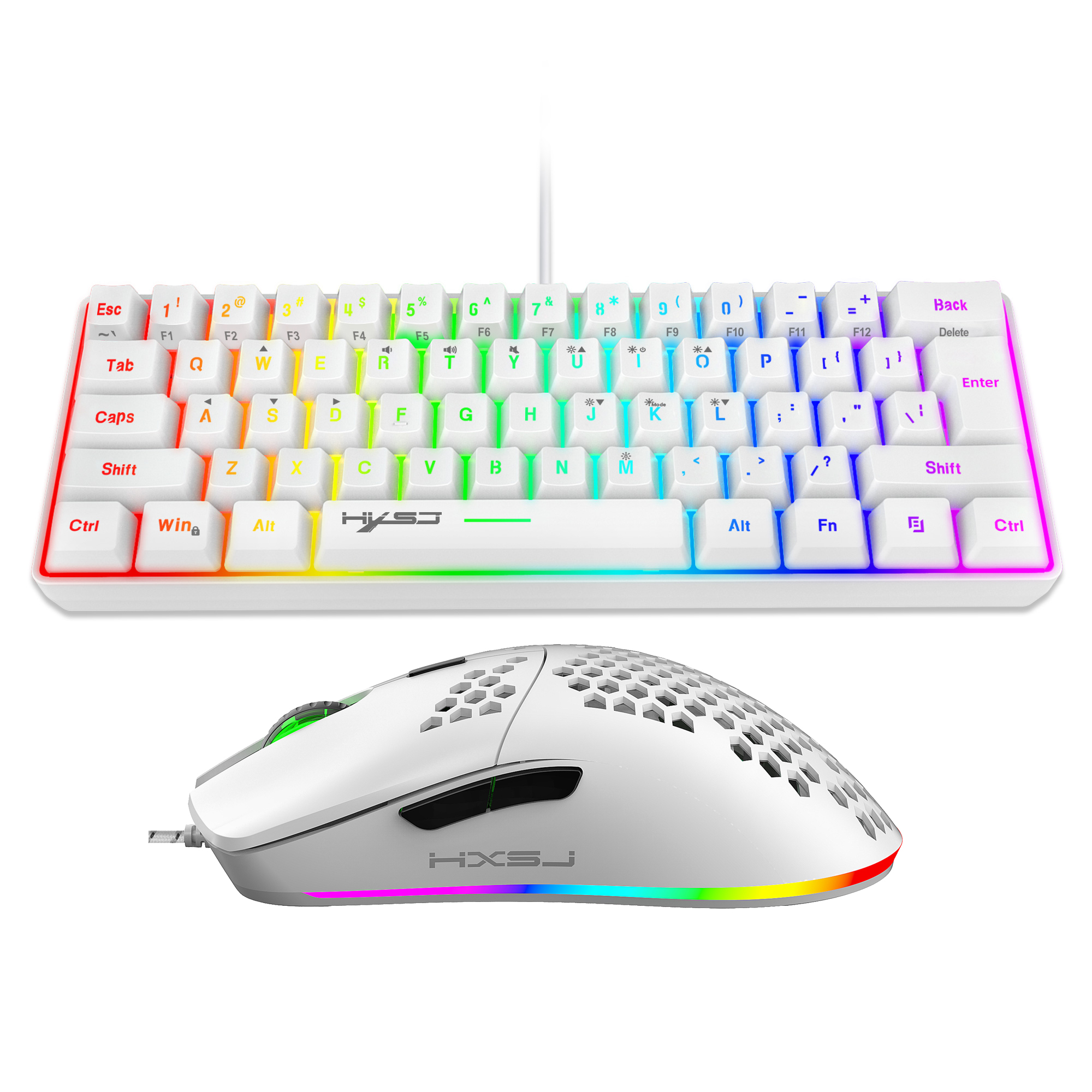 HXSJ 61-Tasten V700 RGB leuchtende mechanische Tastatur- und Mauskombinationen Gaming-Set für Computerspiele