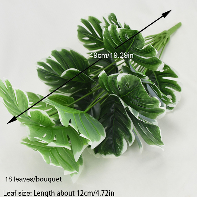 Hoja de palma Tropical de imitación de tortuga, Planta Artificial, decoración de playa de jungla para hawaiana: 18 Leaves White