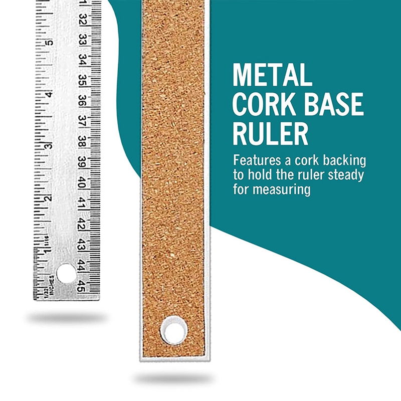 Metal Ruler -Precision Ruler 18 Inch - 3 Stainless Steel Ruler, Cork Backed Ruler Flexible Metal Rulers -Inch And Metric