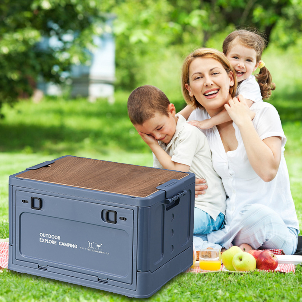 30L faltbare Aufbewahrungsbox mit Holzdeckel, Kunststoff-Aufbewahrungsbehälter mit großem Fassungsvermögen, multifunktional, zum Aufbewahren von Picknickzubehör, Snacks und mehr