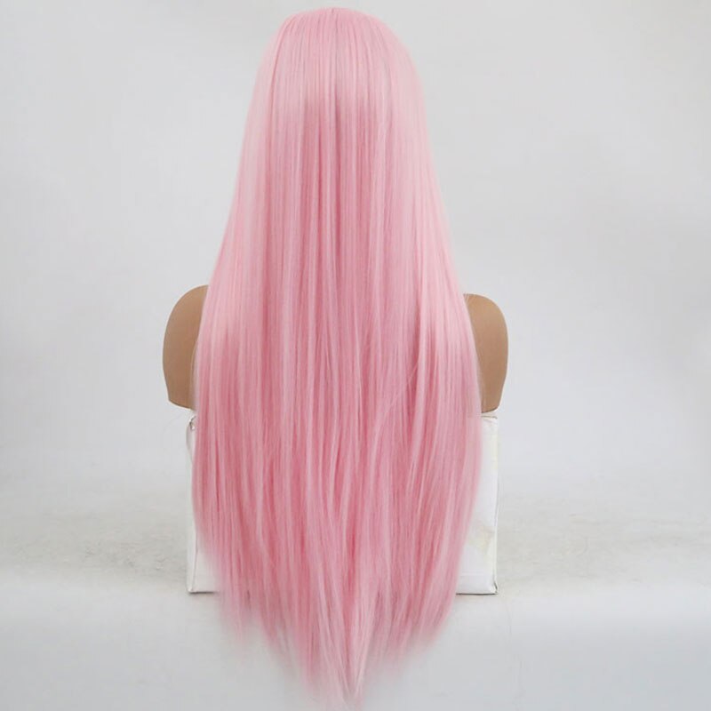 Peluca con malla frontal sintética recta de color rosa para bebé de Bombshell, pelo de fibra resistente al calor, peluca de corte medio Natural para pelucas de mujer