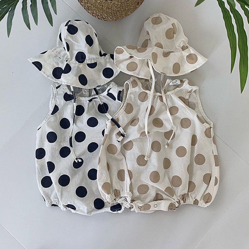 Sommerliche babykleidung, coole babybodys für mädchen, leinen-jumpsuits für jungen, ärmellose babyoutfits mit punktmuster