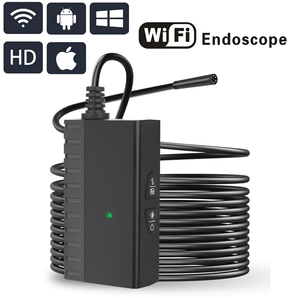 5.5mm WIFI Endoscope Camera HD 1200P 1-10M Mini Waterproof Hard Wire Wireless 6 LED Borescope Camera For Android PC IOS Endoscop