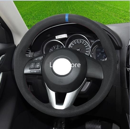 Handgestikte leren stuurhoes voor mazda 3 5 8 m6 cx-5 axela atenza, leren stuurhoes universeel 15in