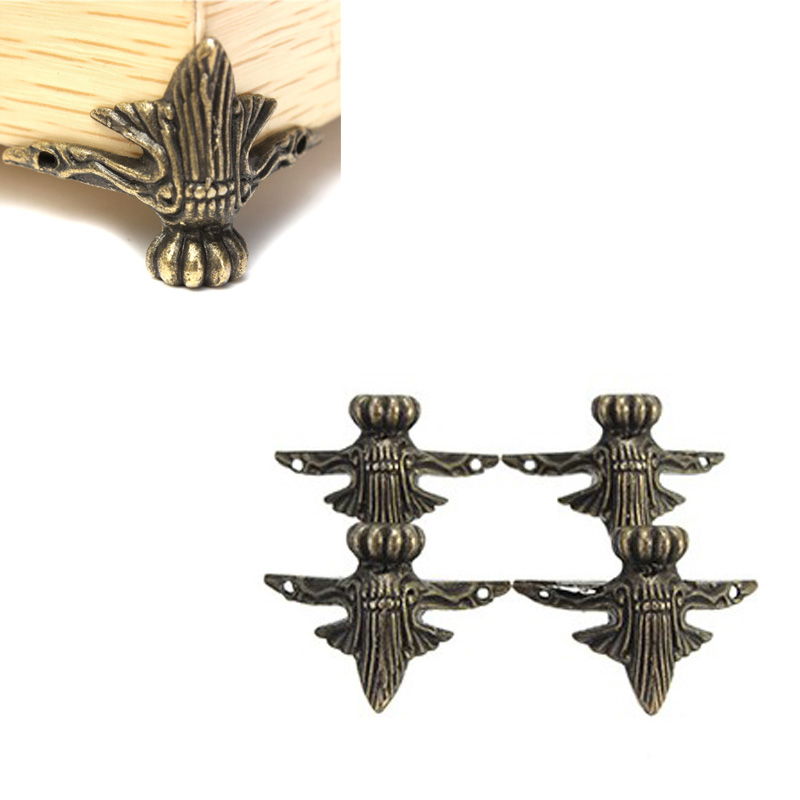 4 Stuks Antiek Messing Sieraden Geschenkdoos Hout Case Decoratieve Voeten Been Hoek Protector 998 Voor