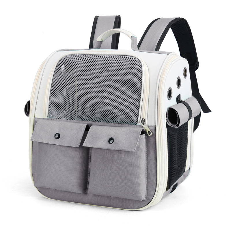 Ventilation Large Capacity Cat Carrier Backpack Adjustable Strap Pet Carrying Bag Foldable Cat Backpack for Outdoor Travel Pet: GRAY