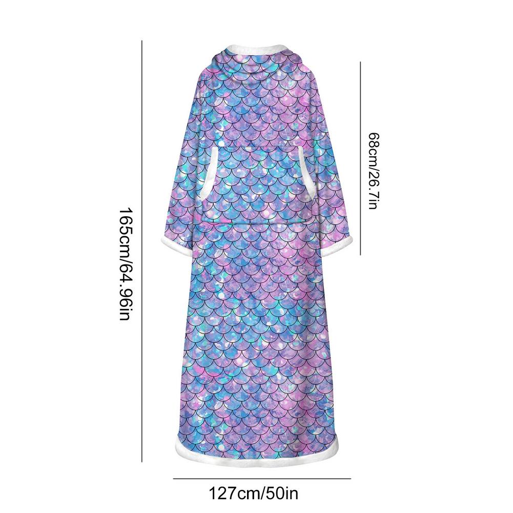 TV Fleece Blanket With Sleeves Mermaid Hooded Pocket Blankets Warm Soft Hoodie Slant Robe Bathrobe Sweatshirt Pullover