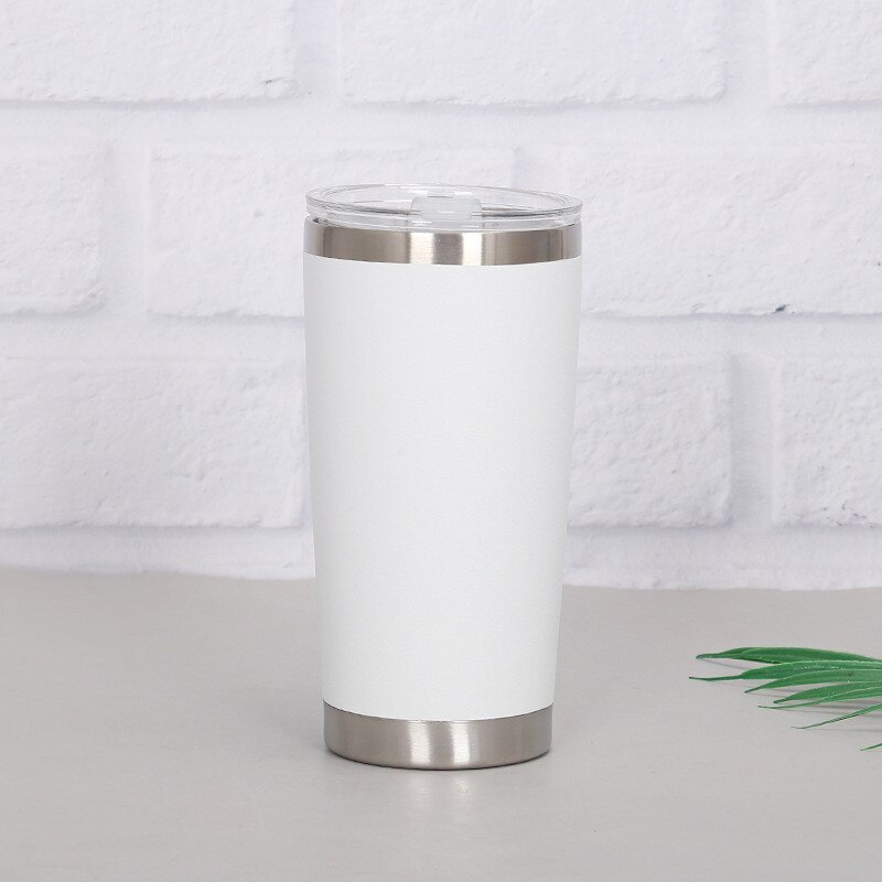 20oz Double Wall Stainless Steel Ice Beer Thermal Cup Vacuum Insulated Tumbler Cold Coffee Travel Mug With Lid: White