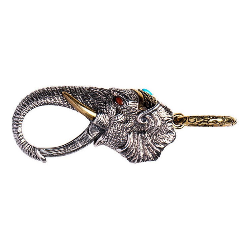 Retrosen novo manual de prata elefante deus da riqueza pingente anel fivela carro chaveiro personalidade criatividade vintage talheres
