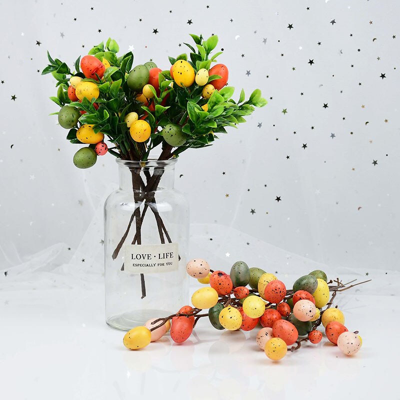 1pc Easter Eggs Branch Plastic Foam Flowers Spring Festival Floral Decoration Wedding Happy Easter Party Supplies for Home Decor