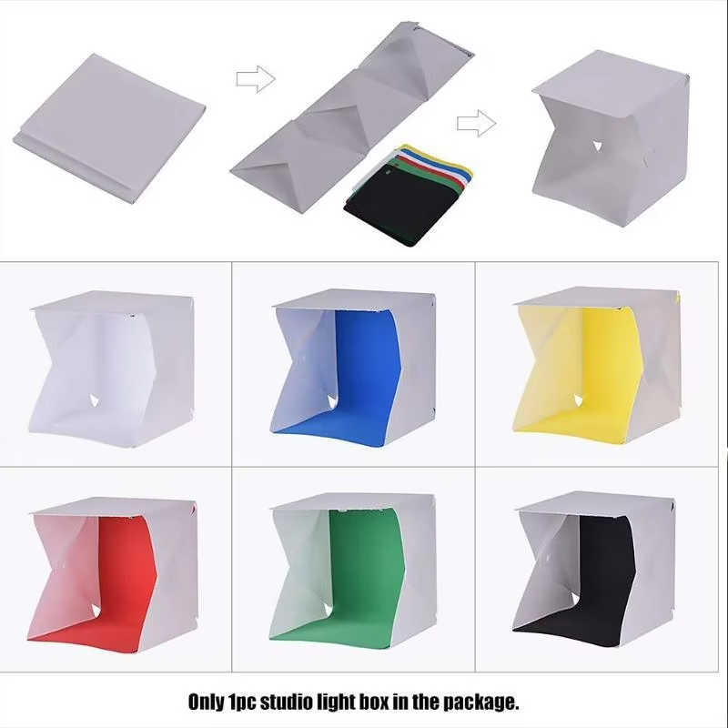 Mini Folding Photo Booth Softbox Small LED Lights Portable Folding Light Box Photo Props Double Light Strip 6 Color Backdrop