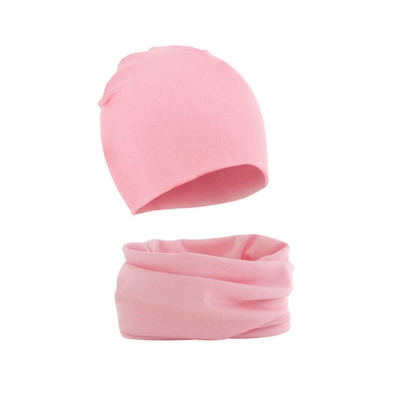 2 Teile/satz Weiche Baumwolle Baby Hütte Schal Einfarbig Herbst Winter Warme Baby Jungen Mädchen Kappe Mützen freundlicher Hütte Motorhaube: Rosa