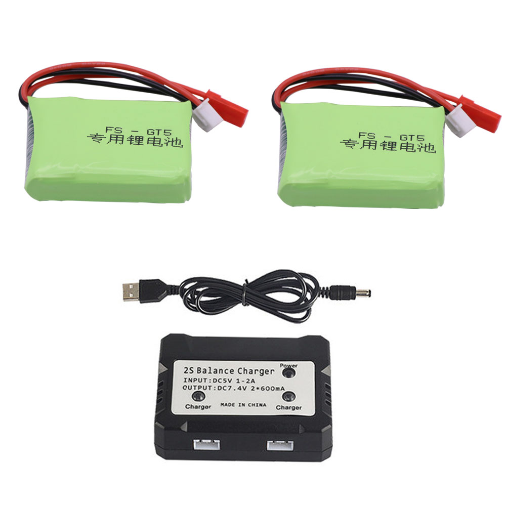Batería Lipo de 7,4 V, 1500mah, 2S RC y cargador de equilibrio para Flysky FS-GT5, 2,4G, transmisor de 6 canales, coches, barcos, helicópteros, piezas de Juguetes: Oro