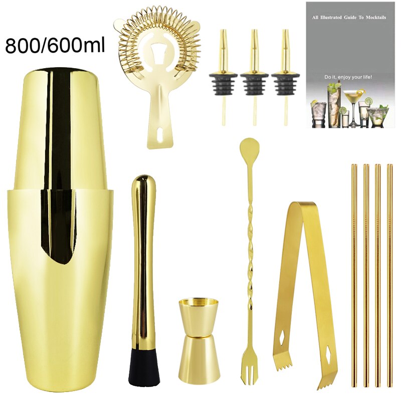 3-12Pcs/set Barware Set Stainless Boston Cocktail Shaker Set Bartender Kit Shakers Bar Tools Wine Accessories: G 800 600ML Set12