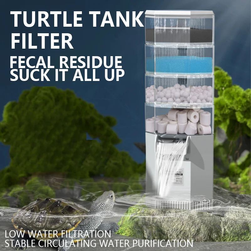 Filtre de tortue de bas niveau d'eau, petit filtre de cascade de paysage, pompe de surpoids de vache 3 en 1, accessoires d'aquariums, précieux