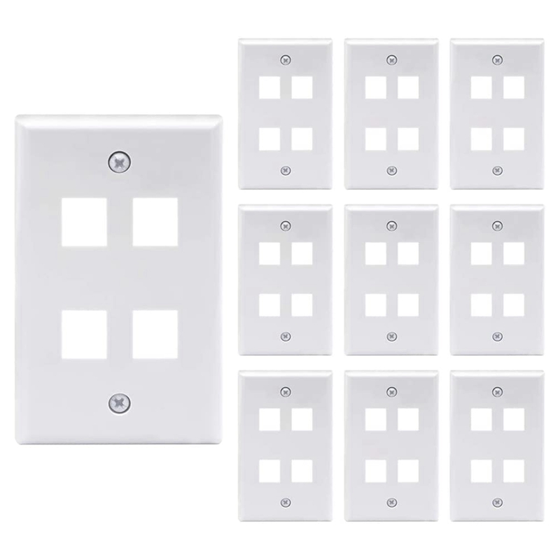 4 Port Keystone Wall Plate (10-Pack), Single Gang Wall Plates For RJ45 Keystone Jack And Modular Inserts,White: Default Title