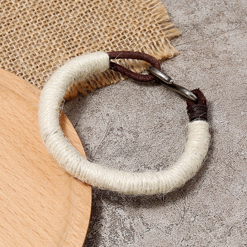 Handmade Leather Bracelet Men Braided Hook Connect Wrap Wristband Trendy Jewelry: AB3