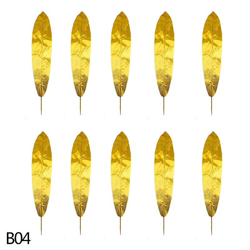 Złote sztuczne rośliny plastikowe tropikalne liście palma akcesoria robić dekoracji ogrodu dekoracja ślubna kwiat liści: B04