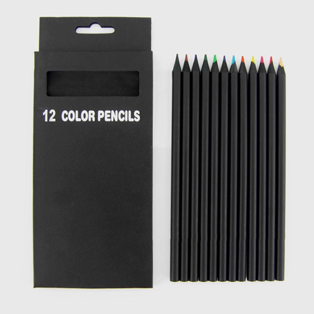 12 stk / sæt farveblyant farveblyanter blyanter skole kawaii sort forskellige 12 farver træ  x9 t 8