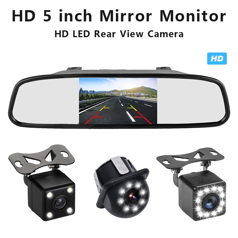 800*480 Resolutie 5 Inch Auto HD LCD Achteruitkijkspiegel Monitor Auto Parking LED Nachtzicht Omkeren Achteraanzicht camera