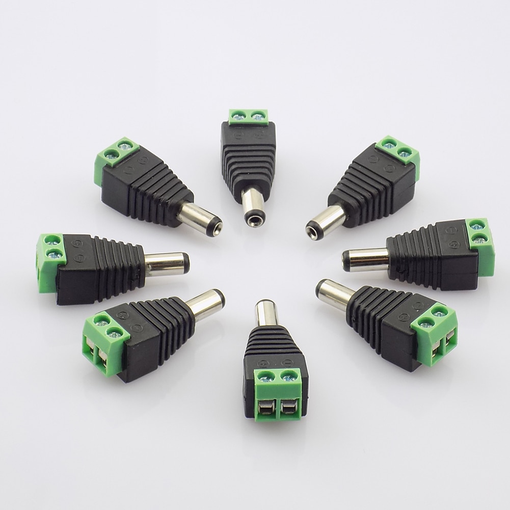 10 Pcs 12V DC Power 5.5mmx2.1mm Male Plug Jack Adapter Video Balun Converter Connector for Led Strip Light CCTV Camera