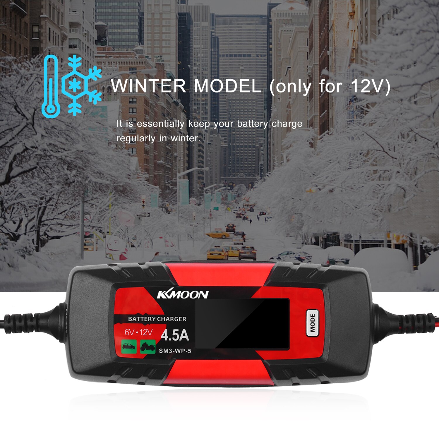 KKmoon Car Battery Charger & Maintainer 6V/12V 4.5A Intelligent Automatic Battery Charger Pulse Repair for Cars Motorcycles Boat