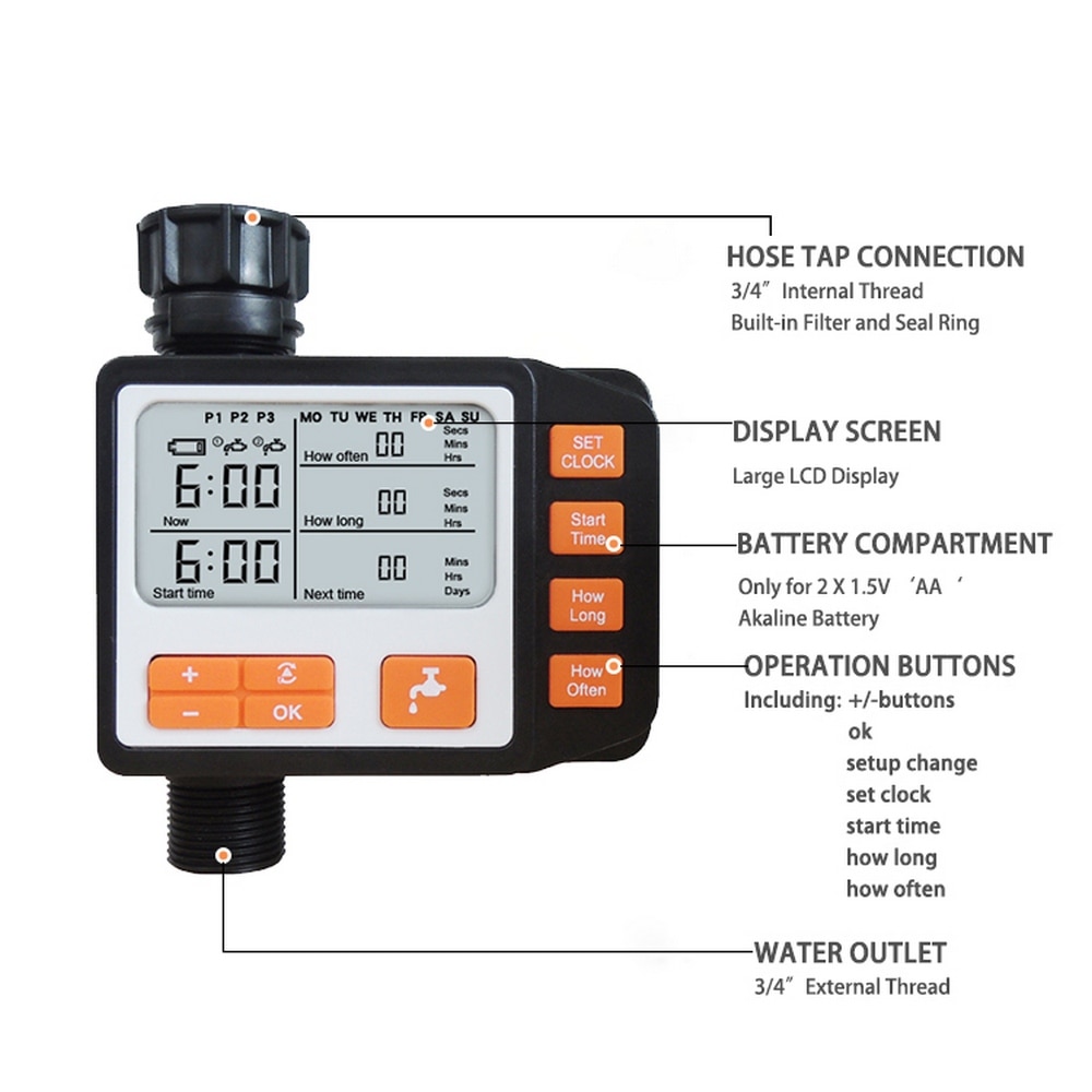 Automatisk bevattning sprinklersystem bevattningskontroll programmerbar digital slang kran timer batteridrivna tillbehör