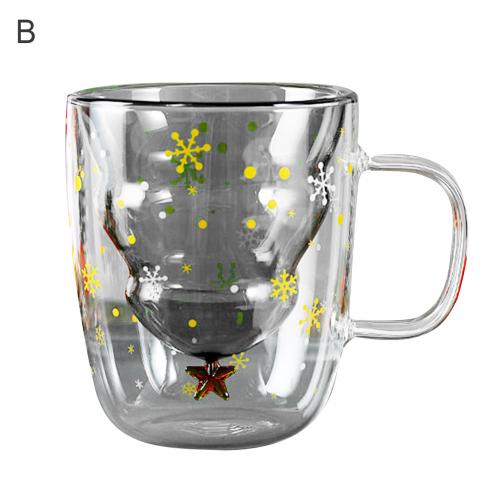 Forma da árvore de natal parede dupla isolamento térmico floco de neve café copo de leite caneca presente com tampa: B