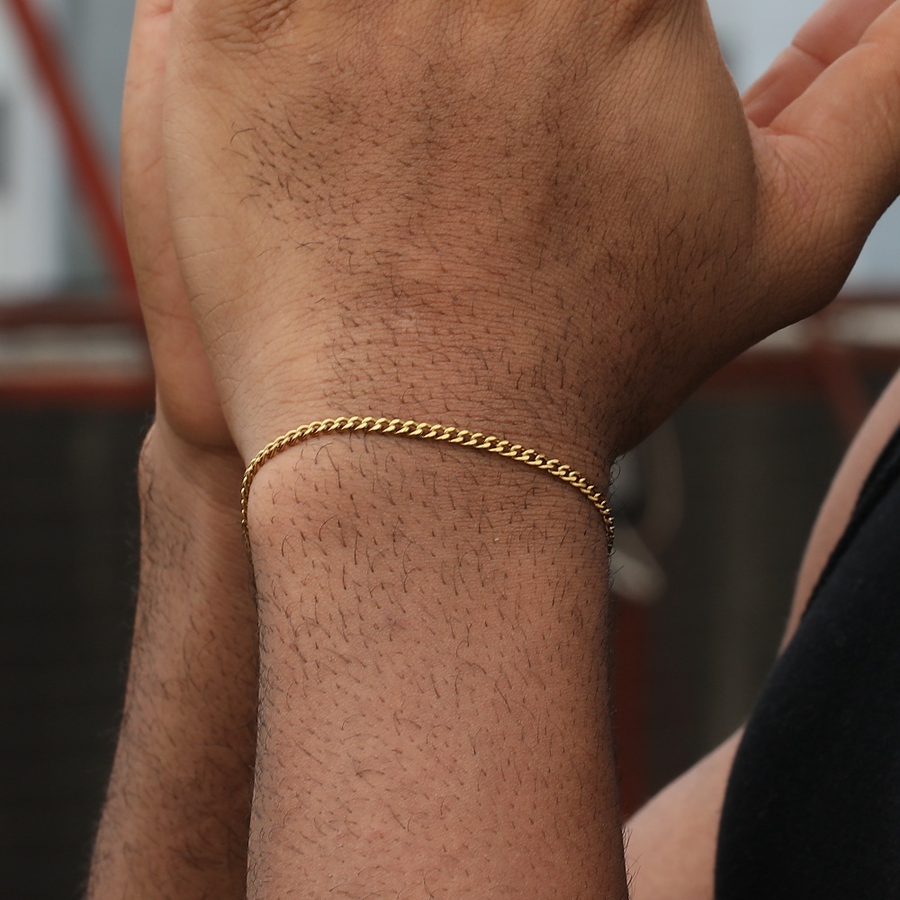 Pulseira de corrente cubana de aço inoxidável de 3mm, acessórios de joias de hip hop de rua masculino, pulseira aberta ajustável: Banhado a ródio