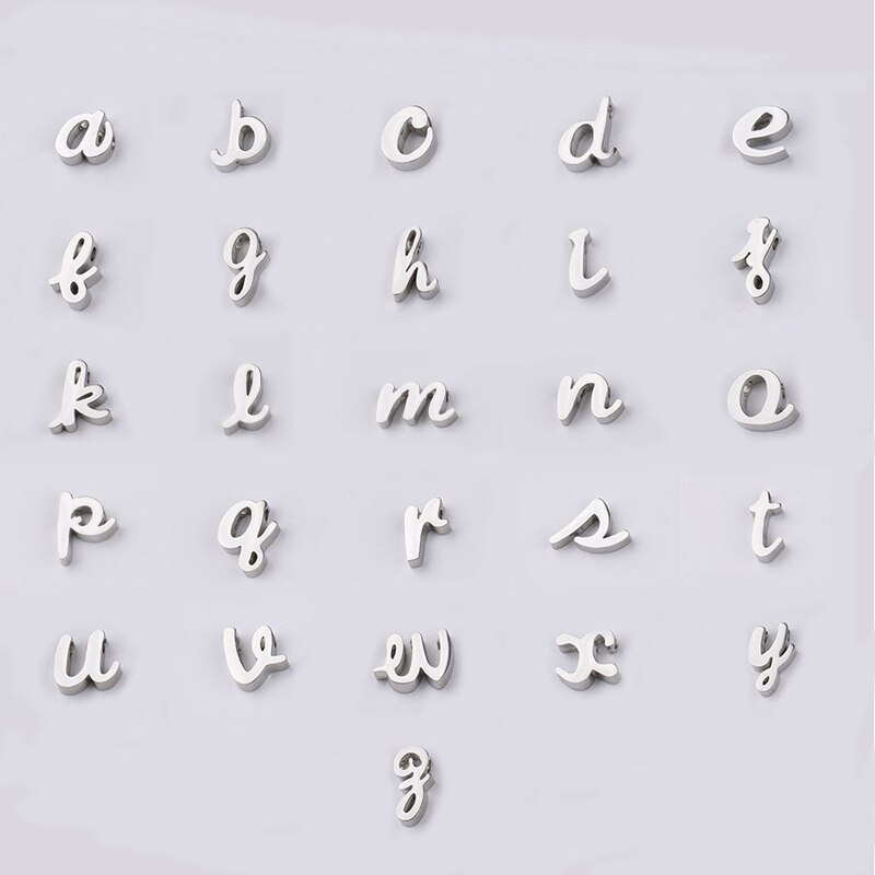 10Pcs Mirror Polished Alphabet Charm Silver Gold Rose Gold Plated Stainless Steel A-Z Lower Case Letter Pendant Can Mix Letters