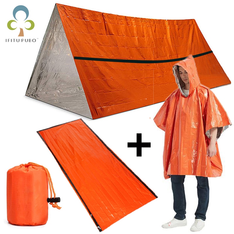 2 stk/sett nødsovepose & regnfrakk førstehjelp soveutstyr termisk vanntett utendørs camping fotturer solbeskyttelse zxh