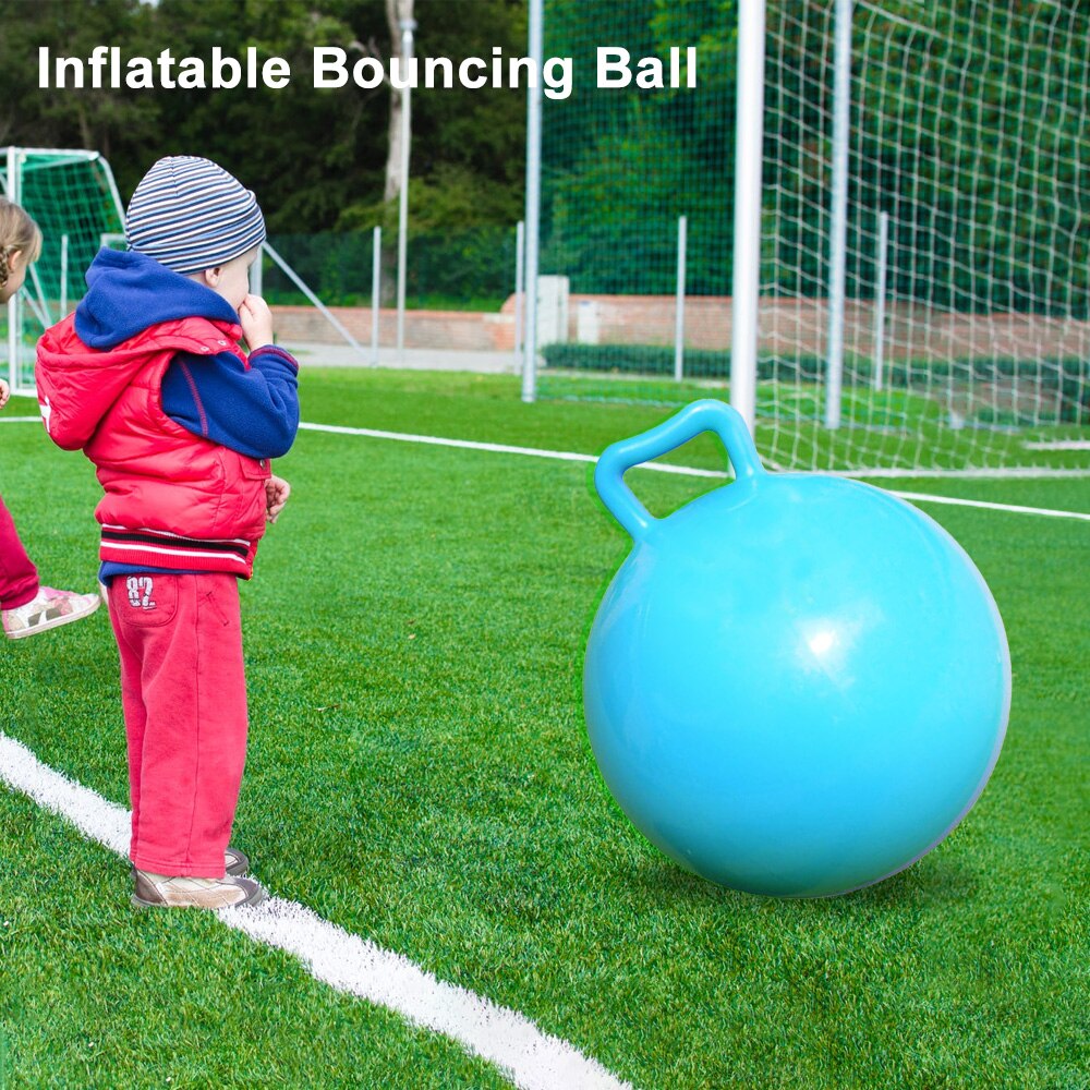 Ren färg uppblåsbar studsande boll barn hoppande hoppboll hoppbollar med handtag för vuxna barn träningsleksak