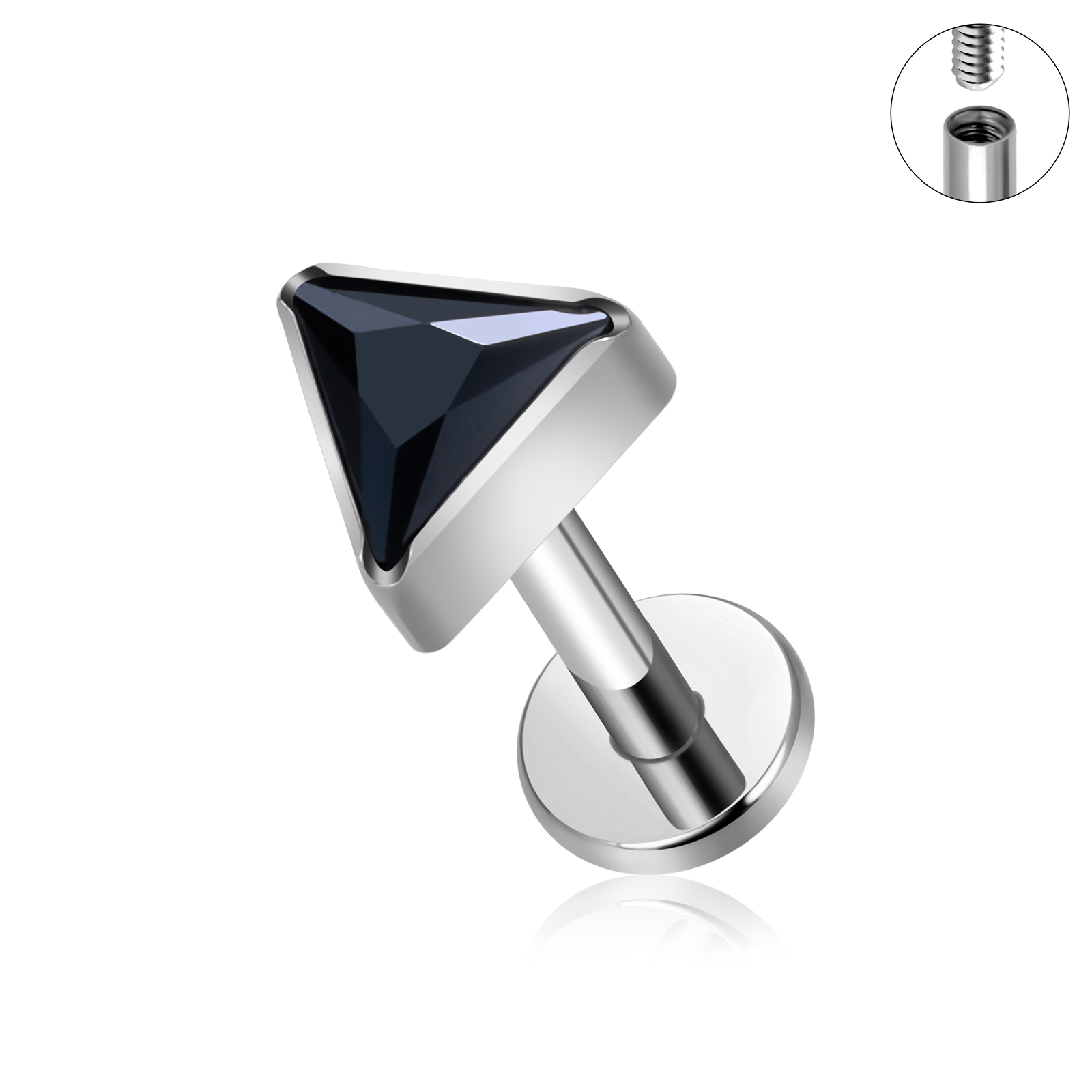 ASTM F136 Titanium EAR PIERC Triangle zirconia Paved Top Threaded Labret Studs Tragus Earrings Lip Tongue Stud Piercing Jewelry: Red / Antique Copper Plated