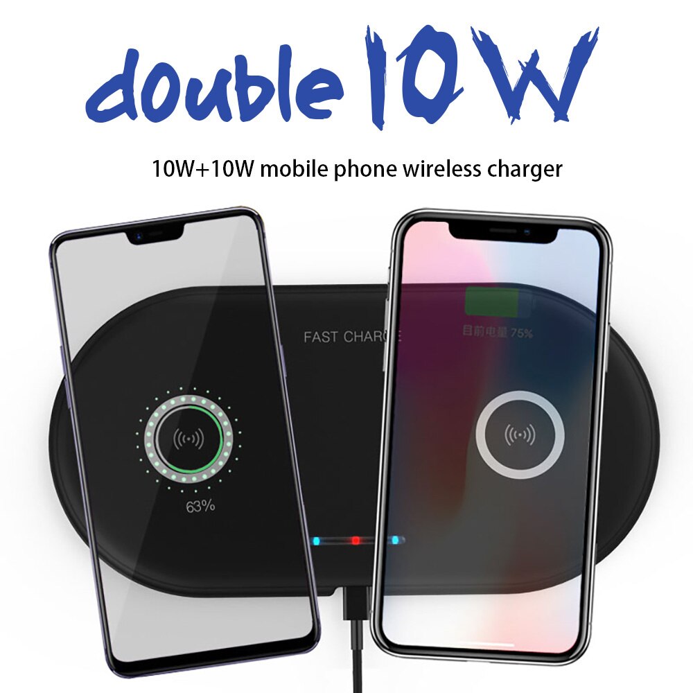 FDGAO 20W Wireless Charger 2 in 1 Dual 10W Fast Charging Pad Qi Quick for iPhone XR XS X 8 Samsung S10 S9 Airpods 2 Dock Station