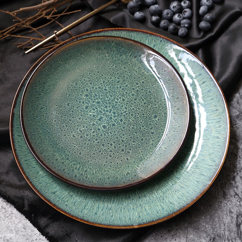 Malachite Green Variable Glaze Disc Western Steak Pasta Dish Home Breakfast Fruit Salad Plate