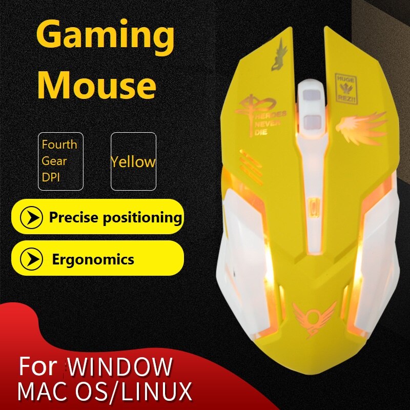 3200Dpi Wire Ergonomische 6 Toetsen Backlit Gaming Mouse Voor Laptop Computer Notebook Pc Gamer Muizen Roze Meisje Vrouw Leuke game Muis: Yellow angle