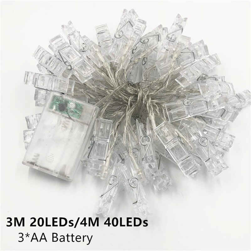 Guirnalda de 10, 20 y 40 luces LED con Clip para fotos, guirnaldas de luces Led con batería, guirnaldas de Navidad, decoración de bodas y Año