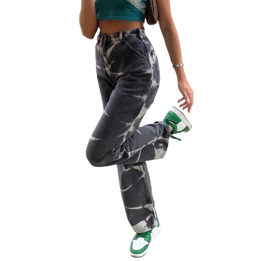 GETADME Women Clothing Vintage Tie Dye Print Streetwear Y2K Denim Wide Leg Pants Female Harajuku Oversize Hip Hop Baggy Jeans Pantalones