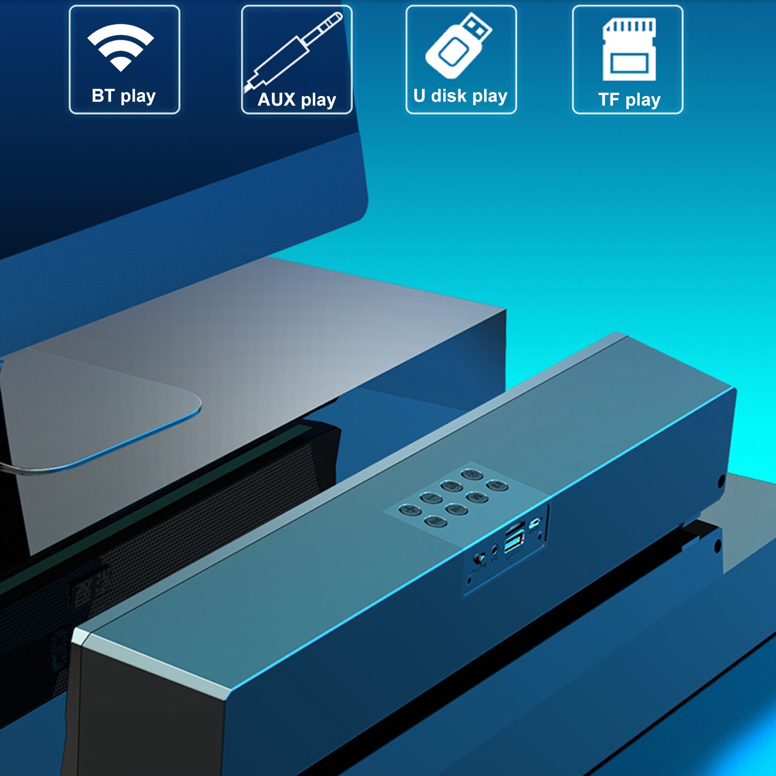 L7 desktop luidsprekers draadloos bluetooth 5.0 soundbar wekker tijdweergave 10w luidsprekers aux-ingang usb tf-kaart muziekweergave