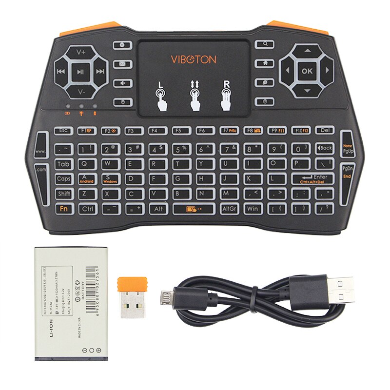 2.4G Wireless Backlight Keyboard 3 Colors Adjustable Touchpad 4 Languages Remote Control for Android TV PC Laptop Raspberry Pi