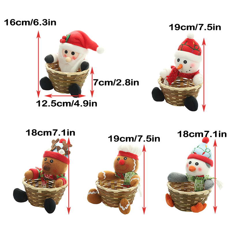 Christmas Candy Holder Basket with Plush Doll Festival Rattan Party Snack Fruit Storage Container Home Ornament MAZI888