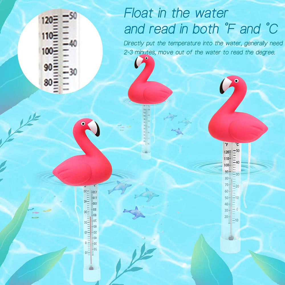 Drijvende Zwembad Thermometer Water Temperatuurmeter Cartoon Flamingo Vorm Thermometers Met String