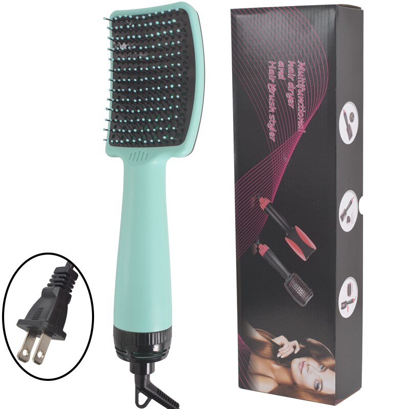 Sèche-cheveux électrique et volumateur 2 en 1 en une étape, brosse sèche-cheveux, peigne lisseur, fer à friser: Green US