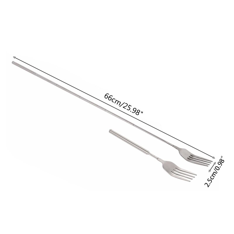 BBQ Telescopic Extendable Fork Dinner Fruit Dessert Long Handle Cutlery Forks Meat Fork Kitchen Accessories Tools