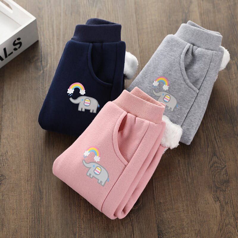 lässig Winter Hosen mit Pelz Baby Mädchen Jungen verlieren Hosen Baumwolle lässig Kleinkind Gedruckt Regenbogen Sport Schlauch Elastische Schlauch