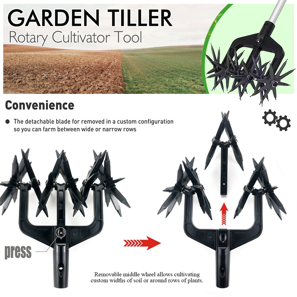 Rotary Cultivator Garden Lawn Ripper Adjustable Gardening Rotary Tiller and Hand-Held Garden Cultivator Tool Soil Plowing Tool