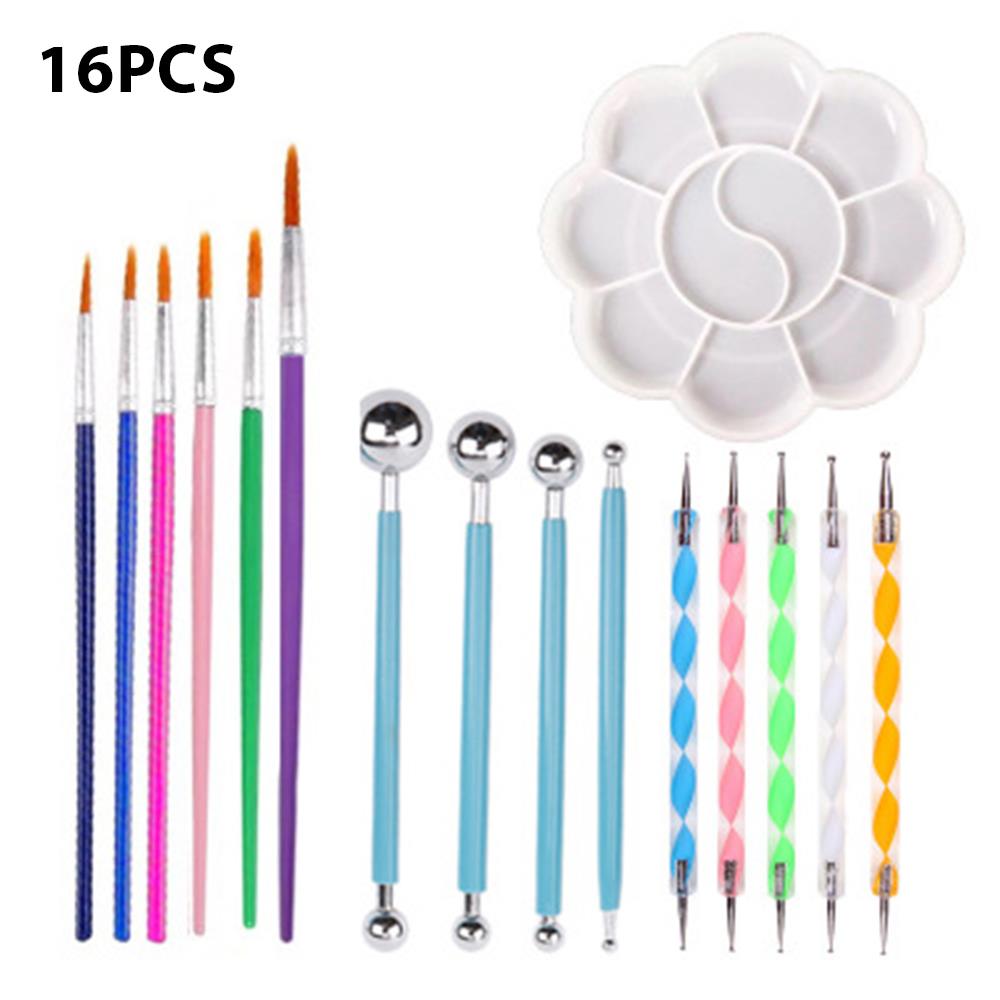 Ensemble d&#39;outils de pointillage Mandala, 36 pièces, peinture, roches, poterie, gaufrage, Kit de bricolage, travail manuel, Nail Art, stylos de dessin, outil de poterie: 16 pcs