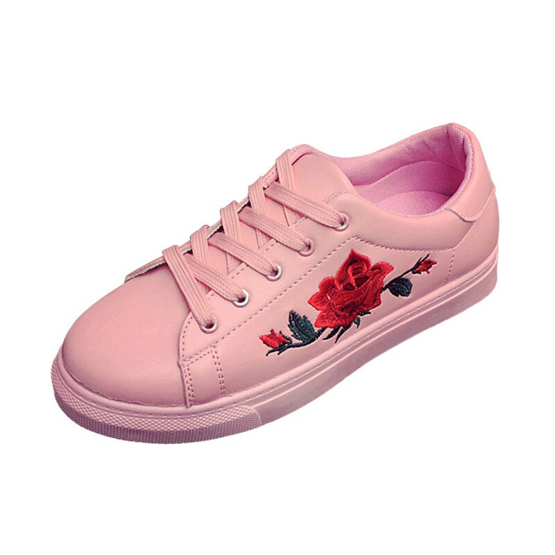 Skateboarding sko kvinder blomster broderi sko forår efterår damer sportschoenen komfortable sko: Lyserød / 5.5