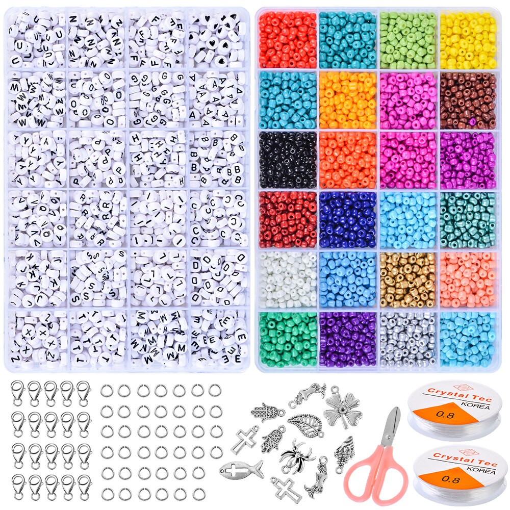 1 sett bokstavperler sett smykkeperler sett glassfrøperler akrylbokstavperler passer til gjør-det-selv-smykker å lage armbånd halskjede rekvisita